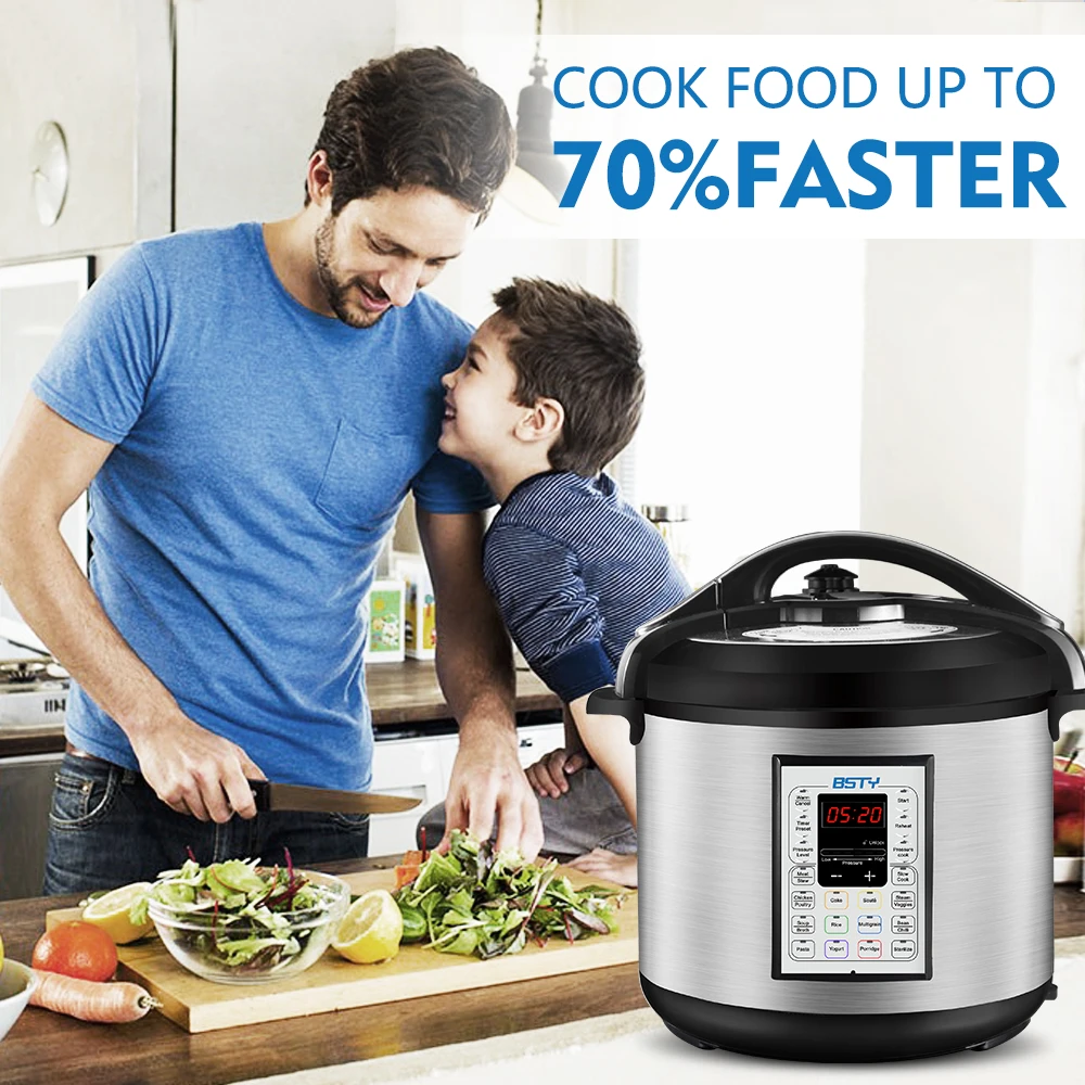 father and son using a pressure cooker